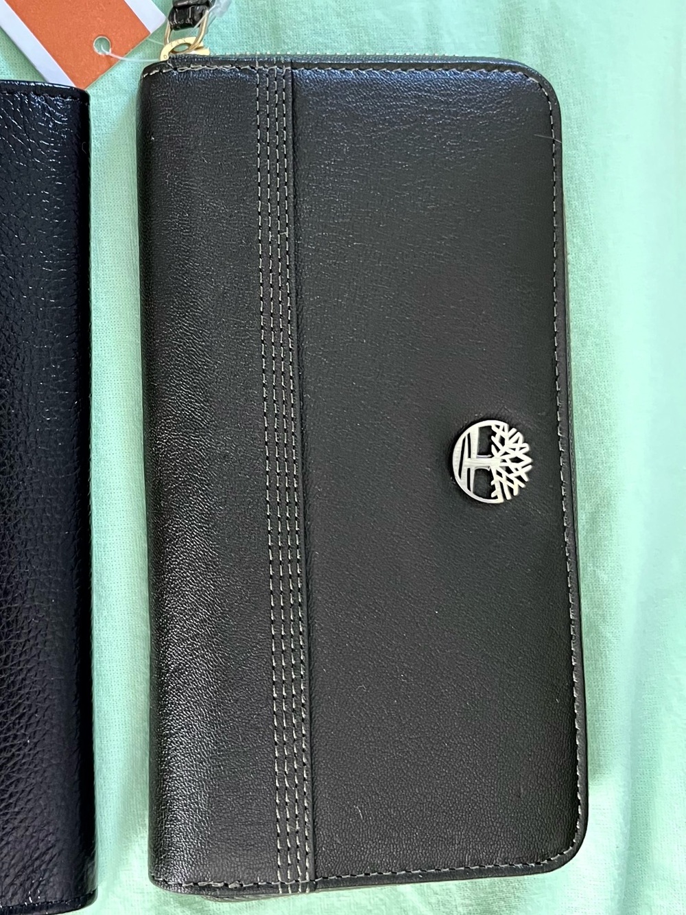Timberland dark green  Leather Zip-Around Wristlet with Tree Emblem